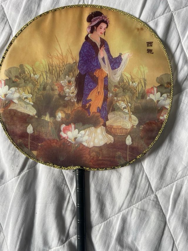Abanico redondo seda ilustrada chino