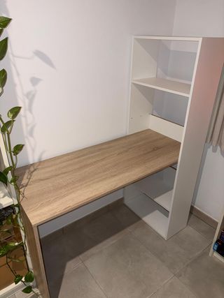 Escritorio con Estantería Madera y Blanco