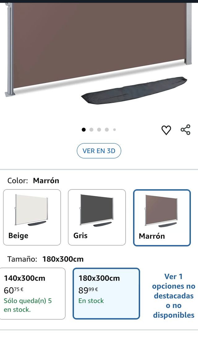 Toldo retractil 180 x 300 cm