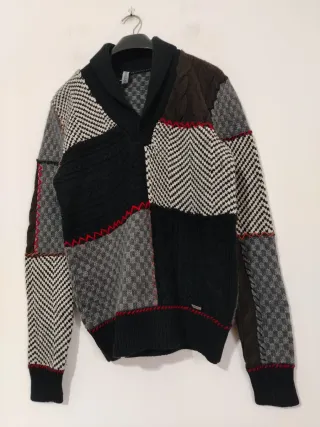 Maglione uomo lana Scollo V patchwork