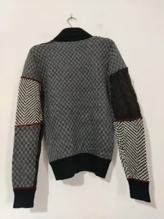 Maglione uomo lana Scollo V patchwork