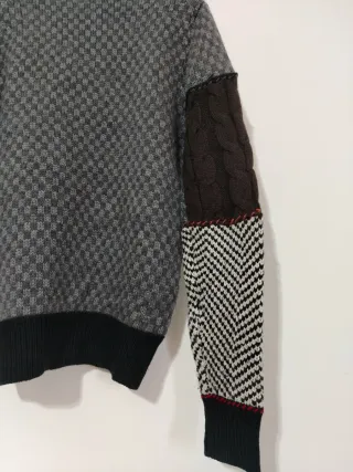 Maglione uomo lana Scollo V patchwork