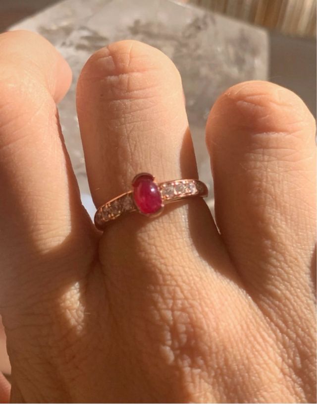 Anillo Plata Chapado Oro Rubí Natural