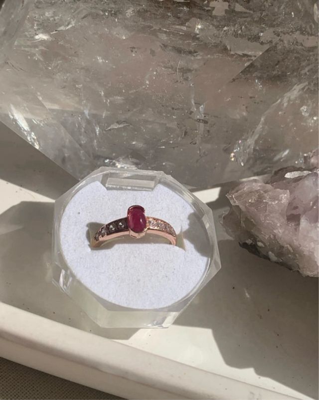 Anillo Plata Chapado Oro Rubí Natural