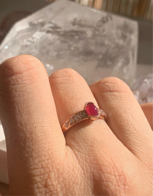 Anillo Plata Chapado Oro Rubí Natural