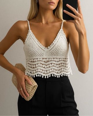 Top crochet blanco mujer Talla S
