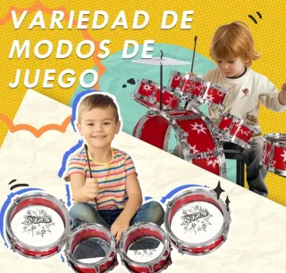 Batería infantil roja con taburete