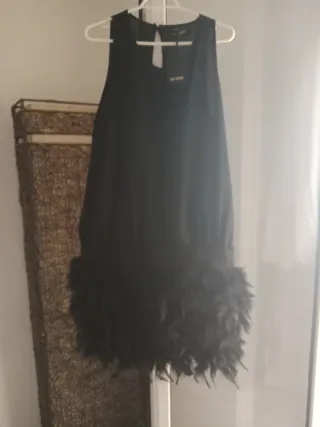 Vestido negro con plumas
