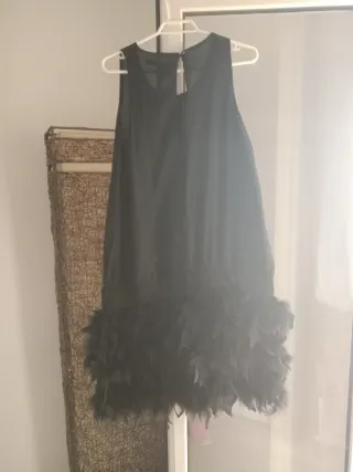 Vestido negro con plumas