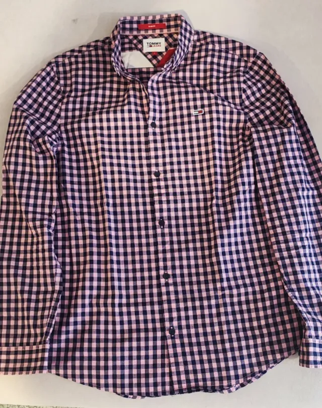 Camisa Tommy Jeans cuadros rosa y azul