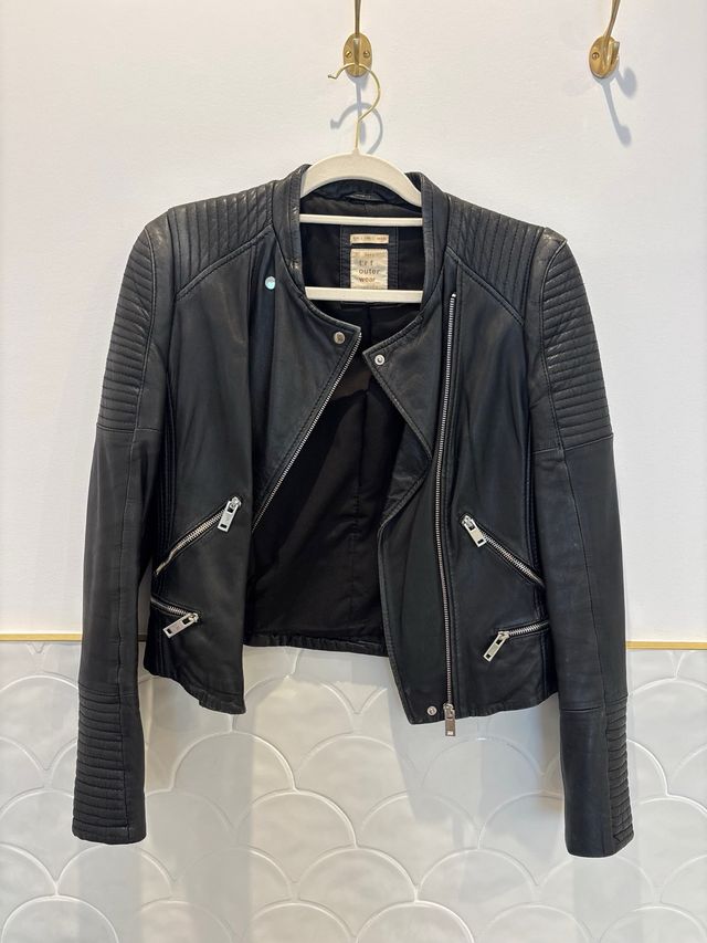Chaqueta Biker Piel Zara Negra