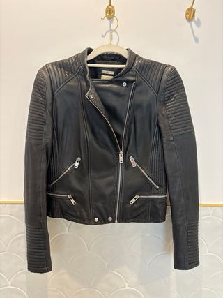 Chaqueta Biker Piel Zara Negra