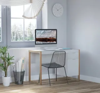 Escritorio moderno blanco con detalles madera