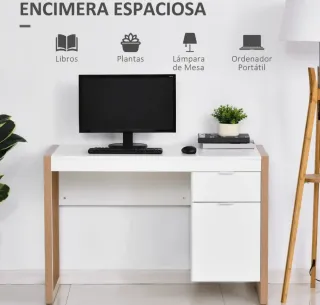 Escritorio moderno blanco con detalles madera