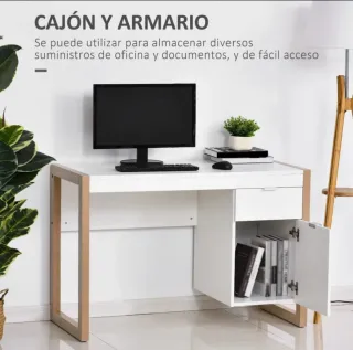Escritorio moderno blanco con detalles madera