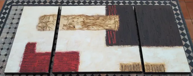 Tríptico Beige, Marrón, Rojo y Blanco