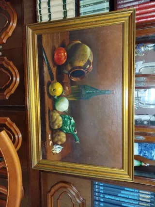 Cuadro antiguo bodegón frutas
