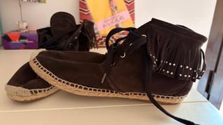 Botines Zara flecos piel marrón T40