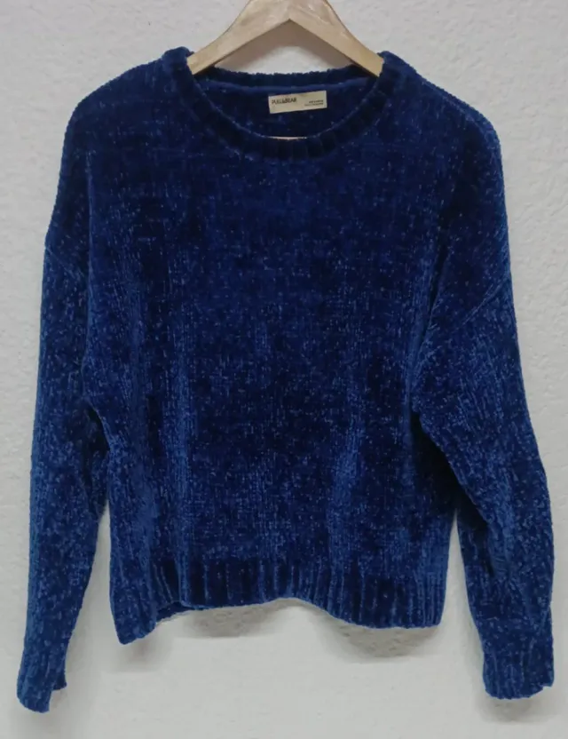 Jersey chenilla azul Pull&Bear Talla M-L