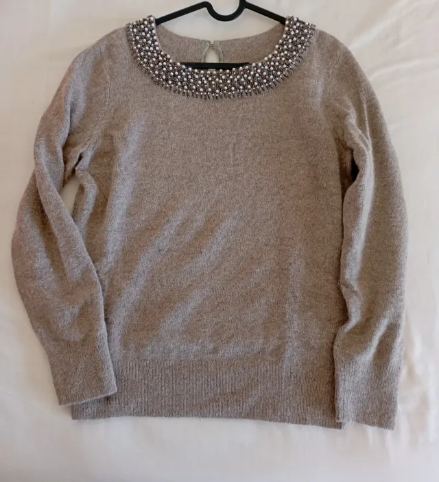 Jersey cuello pedrería beige