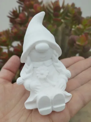 2 Piezas Cerámica Blanca seta y gnomo