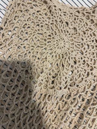 Pareo tejido crochet flecos beige