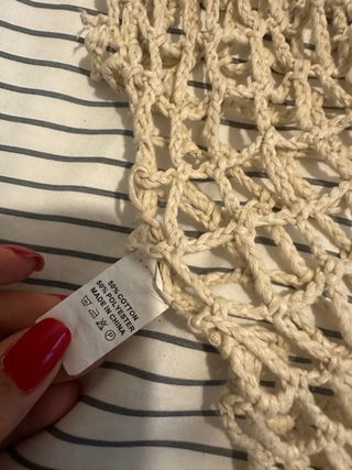 Pareo tejido crochet flecos beige