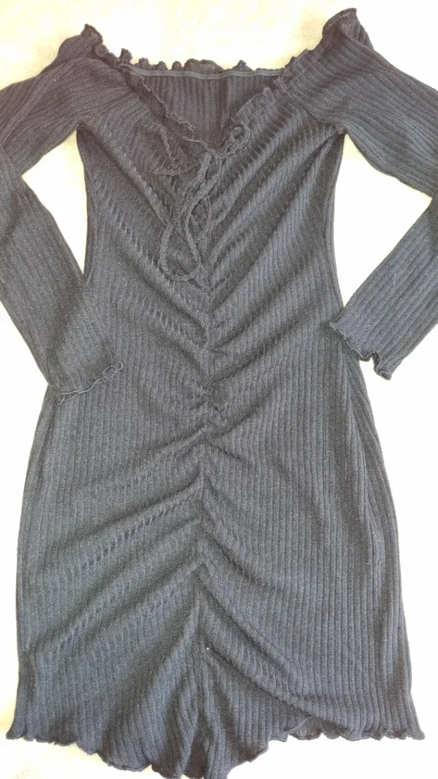 Vestido punto manga larga negro