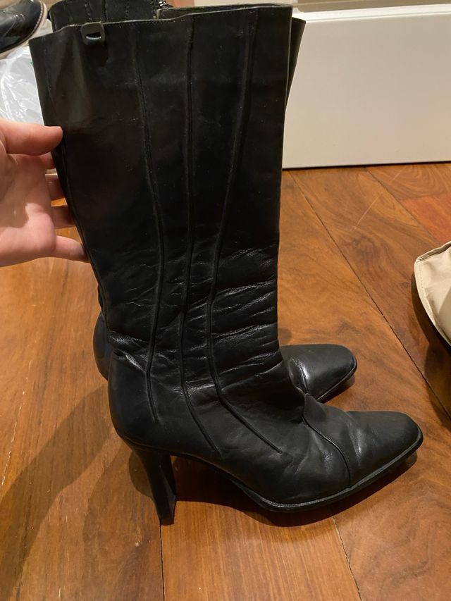 Botas altas tacón piel negras talla 37