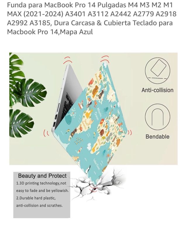 Funda Carcasa MacBook Pro 14 Mapa Azul