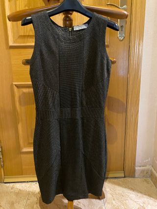 Vestido fiesta gris y dorado