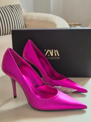 Zapatos tacón piel Zara fucsia