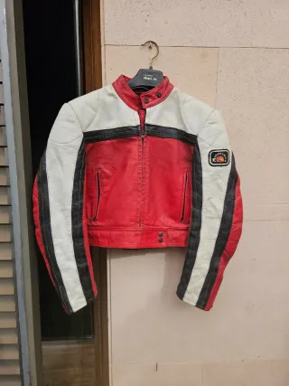 Chaqueta Piel Motero Roja y Blanca