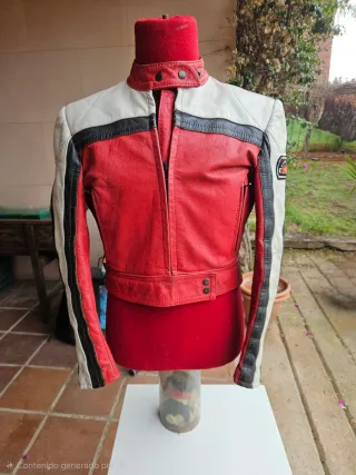 Chaqueta Piel Motero Roja y Blanca