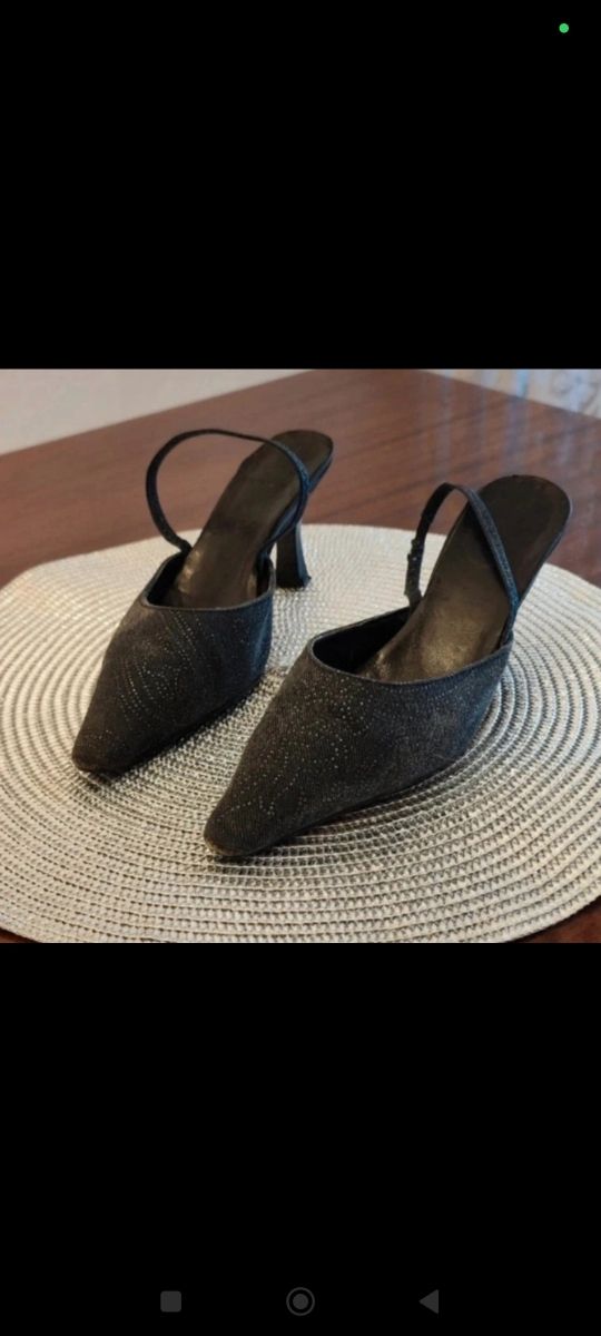 Zapatos de tacón de tela vaquera con brillos