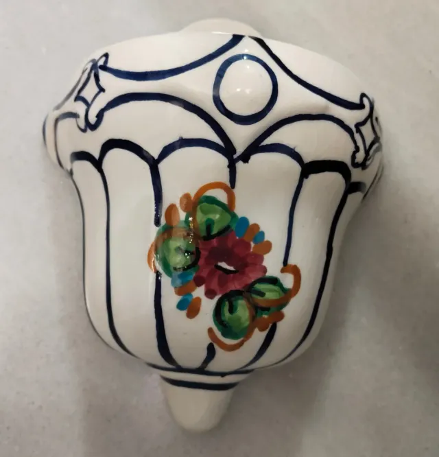 Maceta cerámica colgante azul y blanco