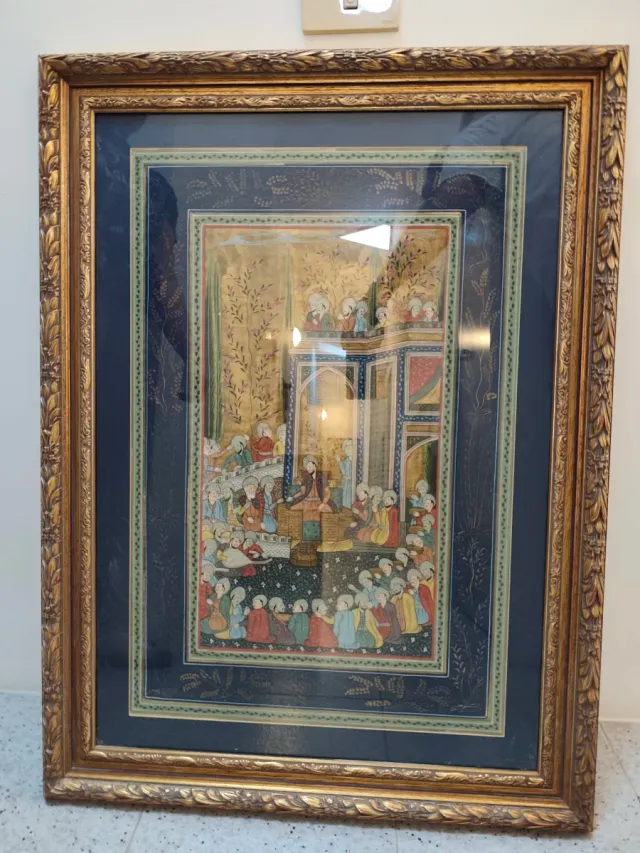 Cuadro marco madera ornamental, escena india