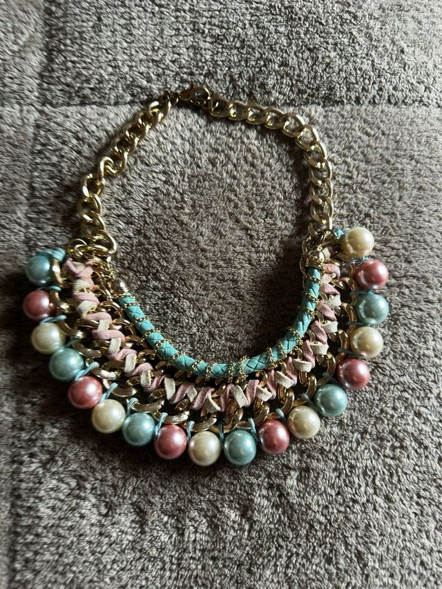 Colar de Pérolas Dourado Multicolor