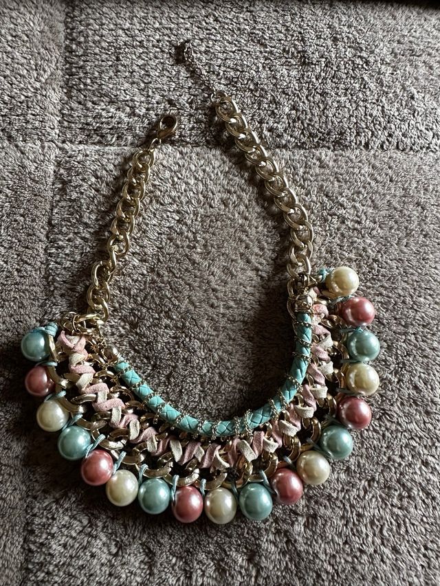 Colar de Pérolas Dourado Multicolor