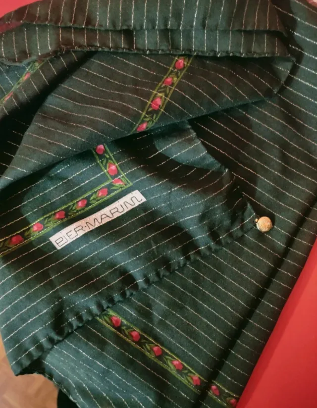 Pañuelo Vintage Pier Marini Verde Rayas Doradas