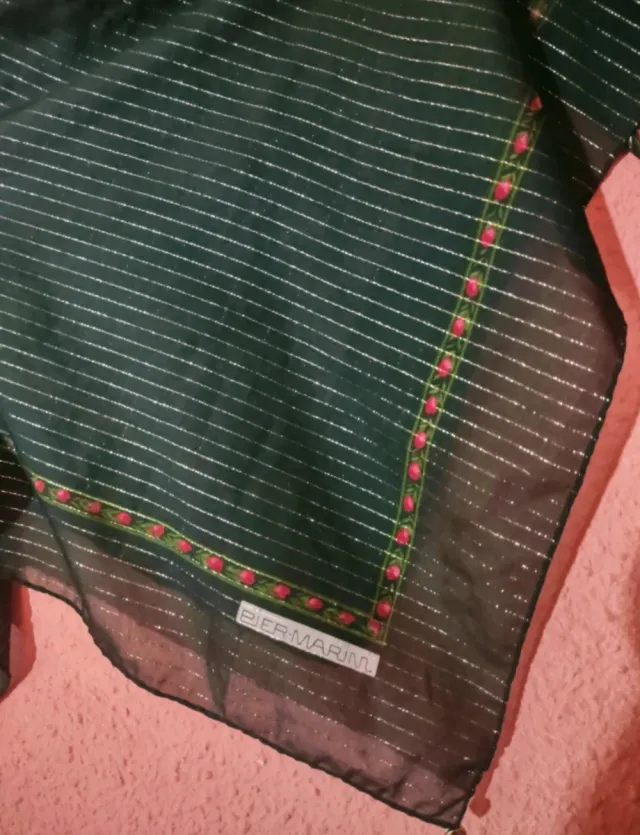 Pañuelo Vintage Pier Marini Verde Rayas Doradas