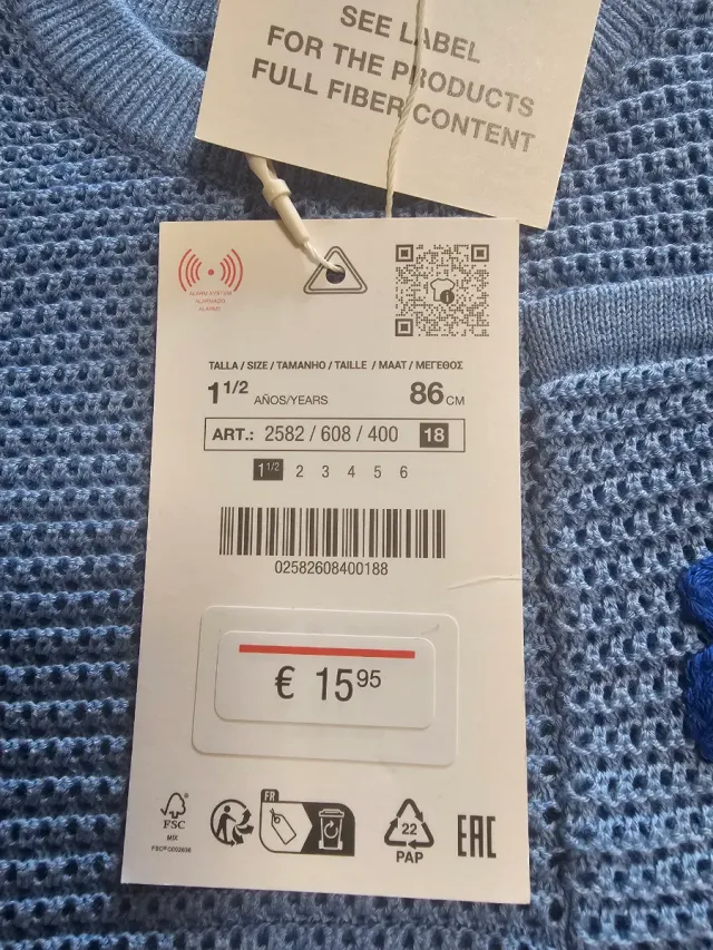Camiseta Zara 1,5/2 años 11% Lino