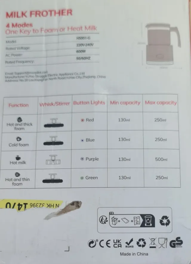 Morpilot Espumador Leche Eléctrico HS001-G