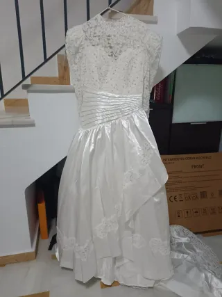 Vestido de Novia Blanco Encaje y Satén de los 90