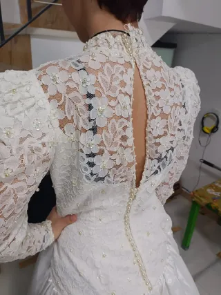Vestido de Novia Blanco Encaje y Satén de los 90