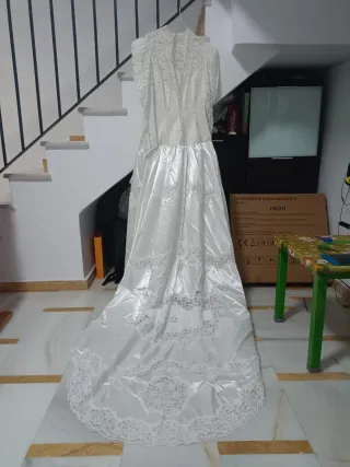 Vestido de Novia Blanco Encaje y Satén de los 90
