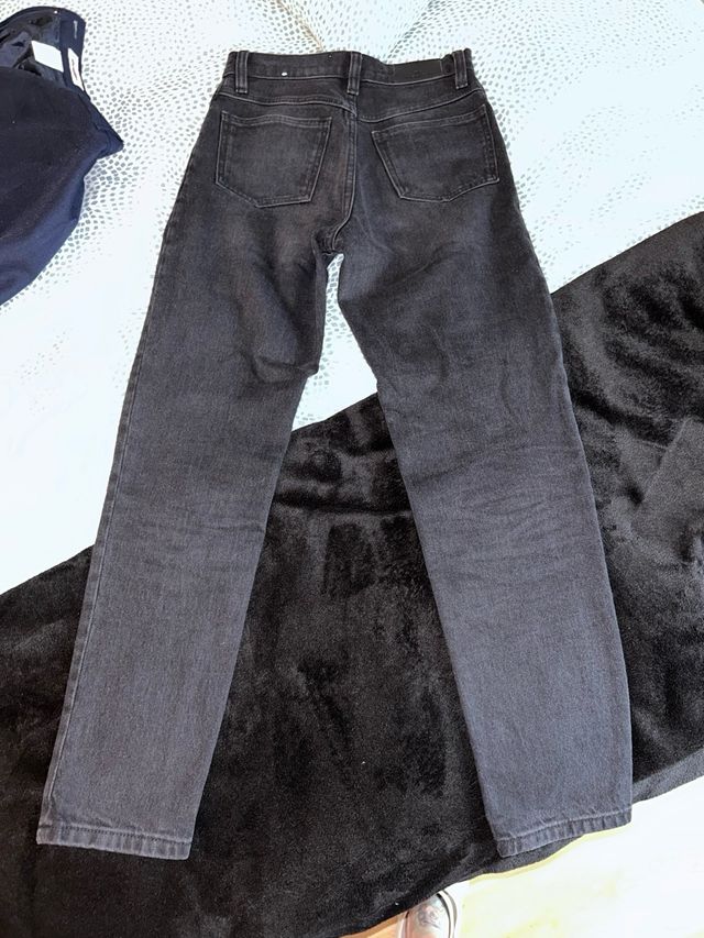 Mango Mom Jeans Tiro Medio Negro Ceniza Talla 32