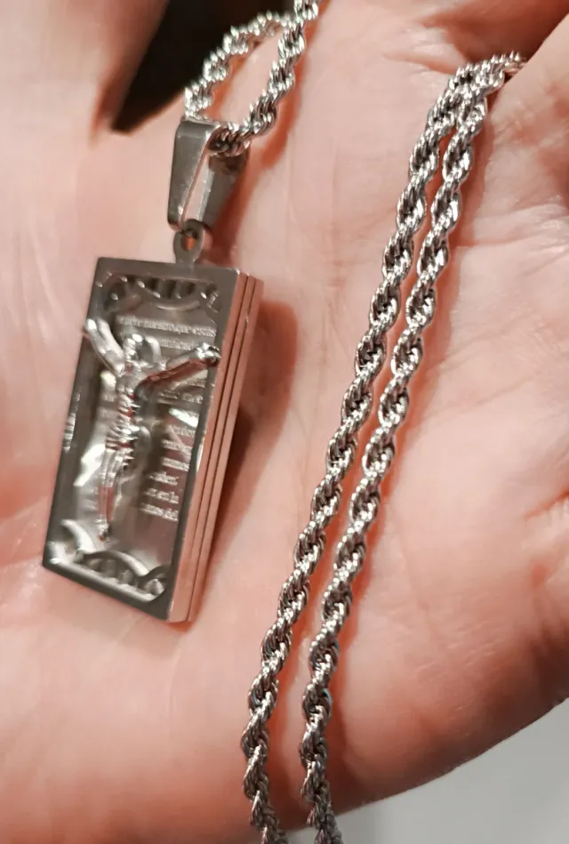 Colgante Cristo y el Padre Nuestro acero inoxidabl