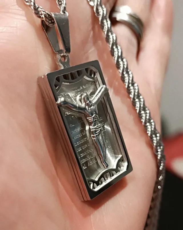 Colgante Cristo y el Padre Nuestro acero inoxidabl