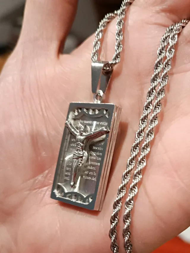 Colgante Cristo y el Padre Nuestro acero inoxidabl